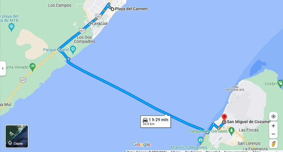 how long is the ferry from playa del carmen to cozumel