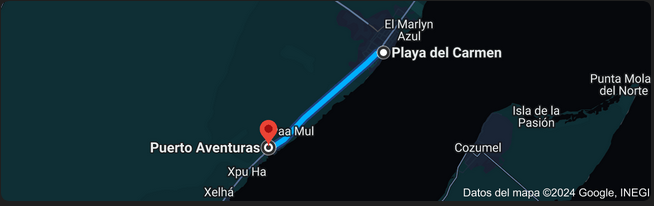 distance entre puerto aventuras et playa del carmen