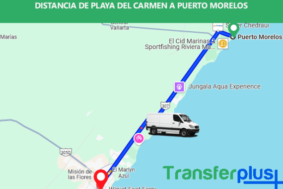 distancia de playa del carmen a puerto morelos
